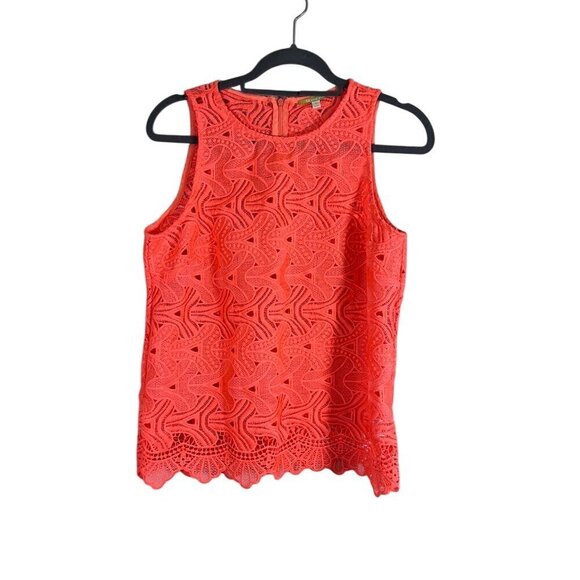 Gianni Bini Top S Orange Floral Lace Neon Coquette Feminine Coastal Preppy 80s - Picture 1 of 10